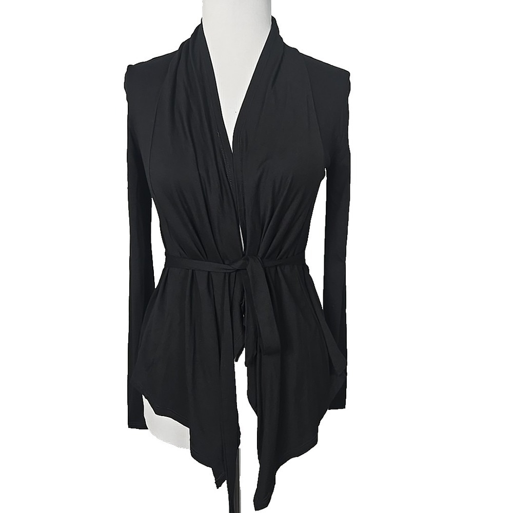 WHBM XXS‎ Black Jersey Asymmetrical Tie Front Wrap Sweater
